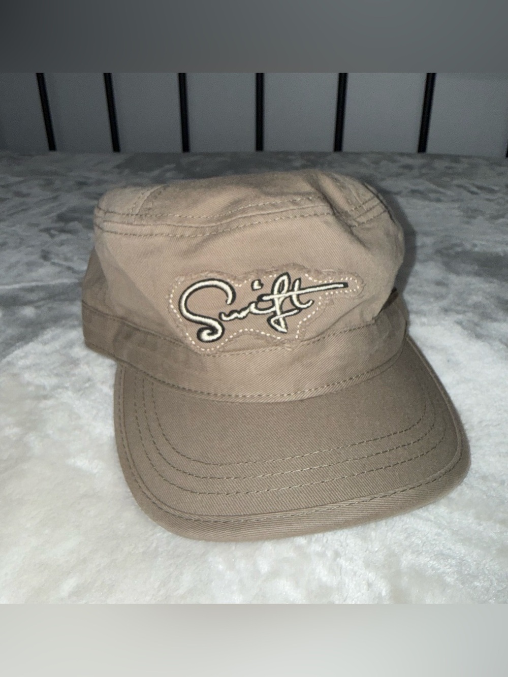 Taylor Swift Fearless Beige Military-Style Cap with Embroidered Signature